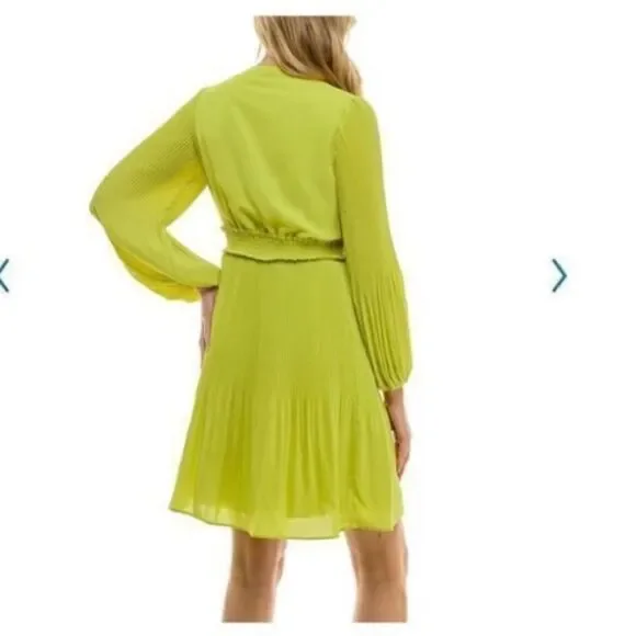 Nanette Lepore Women’s Size 14 Long Sleeve Pleated Button Up Dress Green - Picture 3 of 16